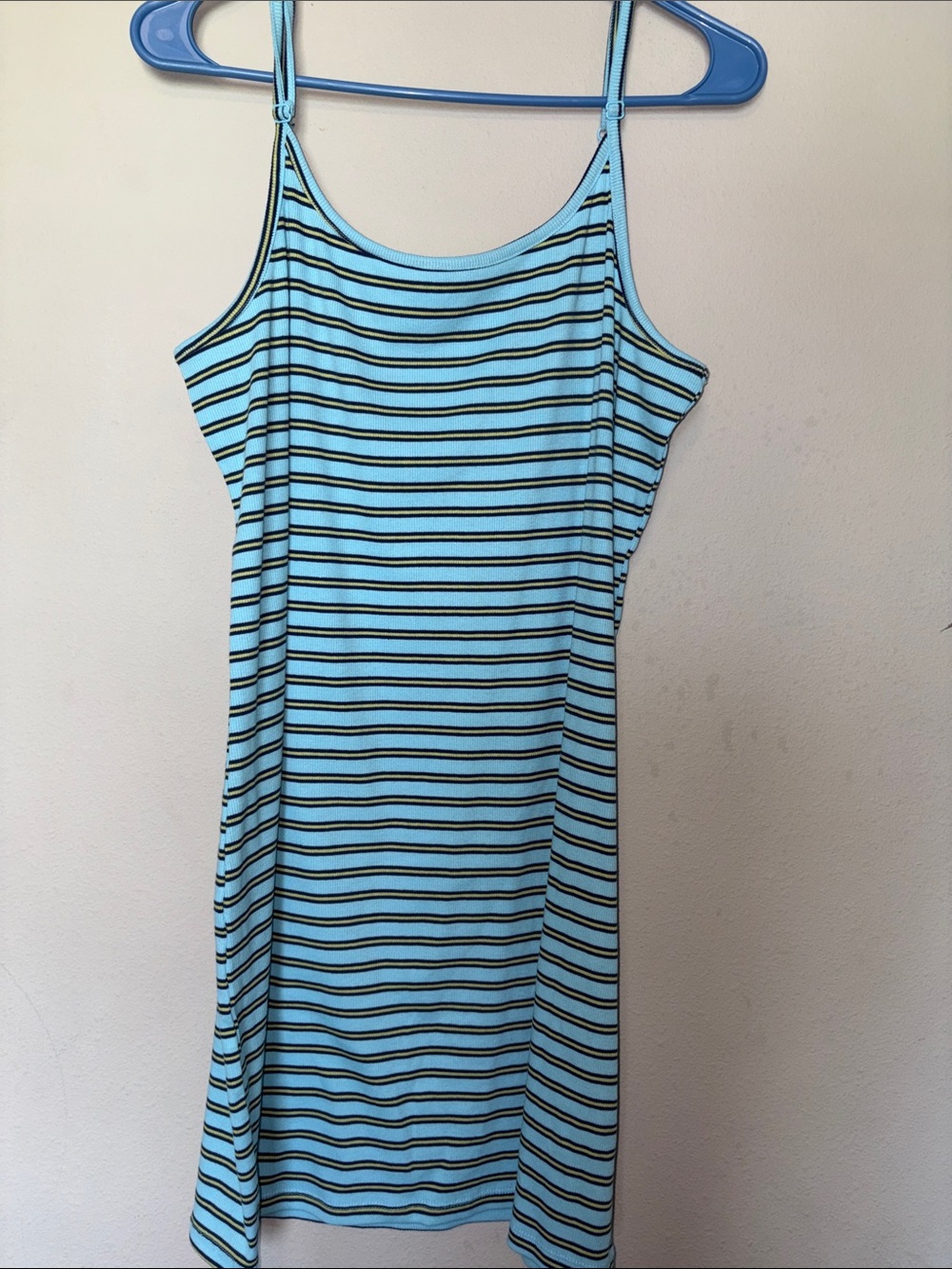 No Boundaries Ribbed Light Blue and Black Striped Mini Dress